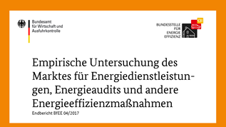 Ausschnitt des Titelblatts der Markstudie zu Energieeffizienzdienstleistungen (verweist auf: Ergebnisse der Markterhebung zu Energieeffizienzdienstleistungen)