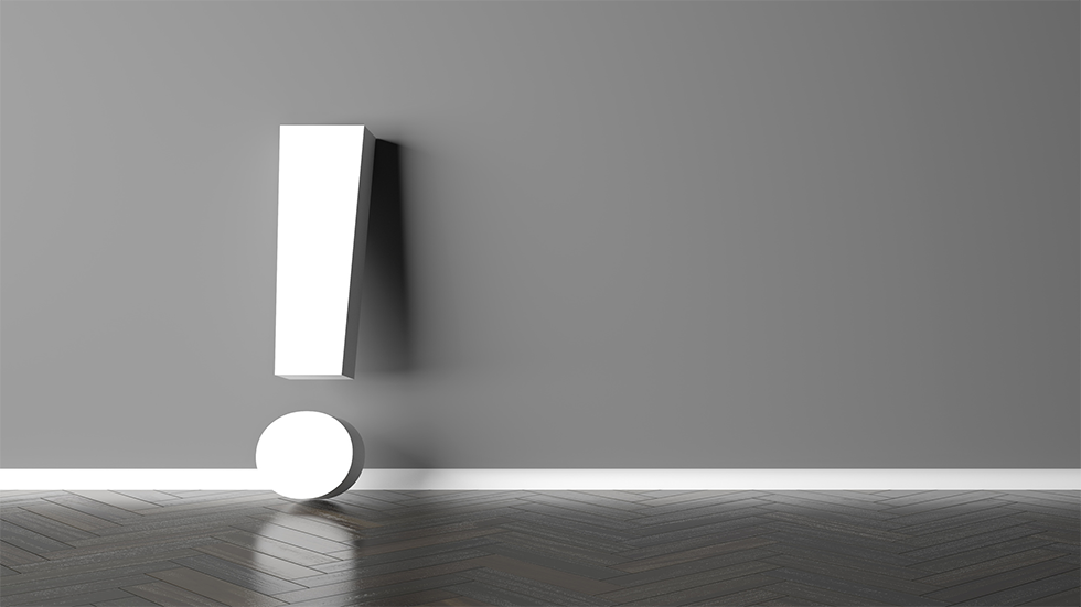 verweist auf: Die BfEE Ausrufezeichen stehend in einem Raum (verweist auf: Die BfEE)