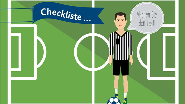 Schematisch dargestelltes Fußballfeld, im Vordergrund steht eine Schiedsrichter-Figur Schematisch dargestelltes Fußballfeld, im Vordergrund steht eine Schiedsrichter-Figur